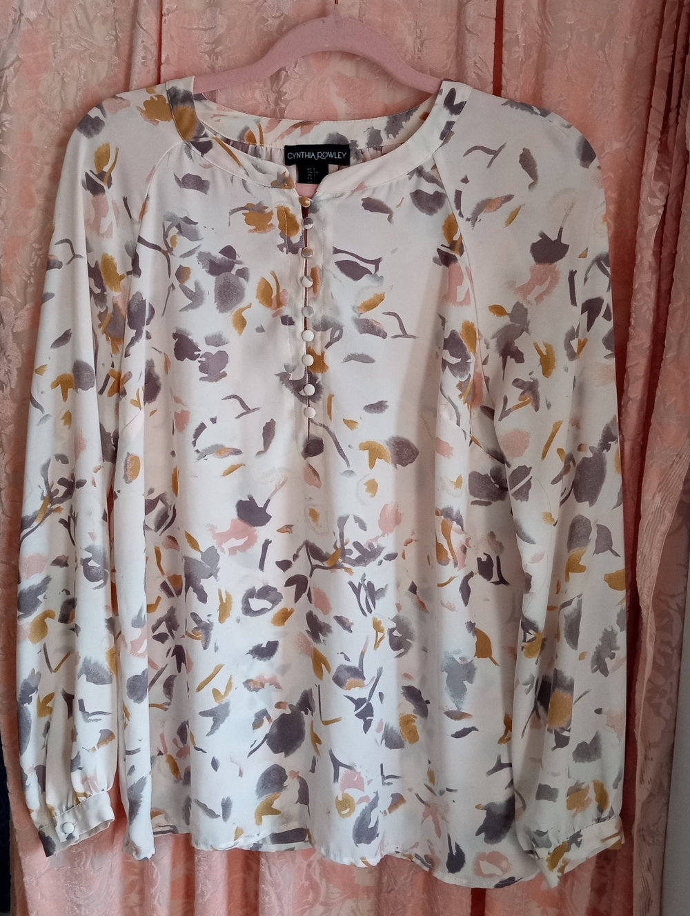 Cynthia Rowley Cream Floral Print Long Sleeve Blouse S - Picture 4 of 11